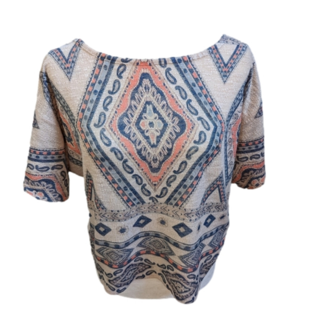 Vintage 80s kalidscope lightweight Wing Sleeve multi-colored top, geometric Sz M